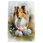 Rough Collie Hond met Paaseieren Vakantie Medium Cadeauzakje (Achterkant)
