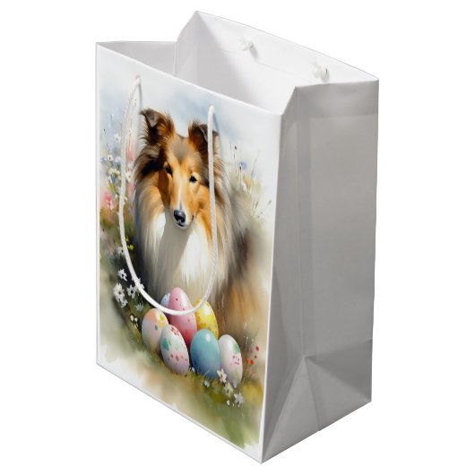 Rough Collie Hond met Paaseieren Vakantie Medium Cadeauzakje (Achterkant Gekanteld)
