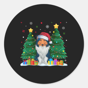 Rough Collie Hondenliefhebbers Santa Hat Ugly Chri Ronde Sticker