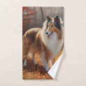 Rough Collie in Autumn Leaves Herfst Inspire Bad Handdoek (Handdoek)