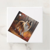 Rough Collie in Autumn Leaves Herfst Inspire Bedankjes Labels (In situ)