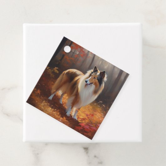 Rough Collie in Autumn Leaves Herfst Inspire Bedankjes Labels (In situ)