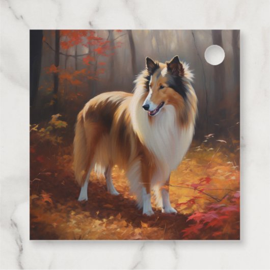 Rough Collie in Autumn Leaves Herfst Inspire Bedankjes Labels (Achterkant)