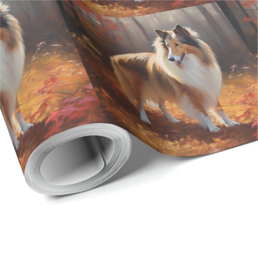 Rough Collie in Autumn Leaves Herfst Inspire Cadeaupapier (Rol Hoek)