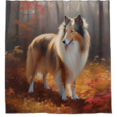 Rough Collie in Autumn Leaves Herfst Inspire Douchegordijn (Voorkant)