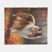 Rough Collie in Autumn Leaves Herfst Inspire Fleece Deken (Voorkant (Horizontaal))