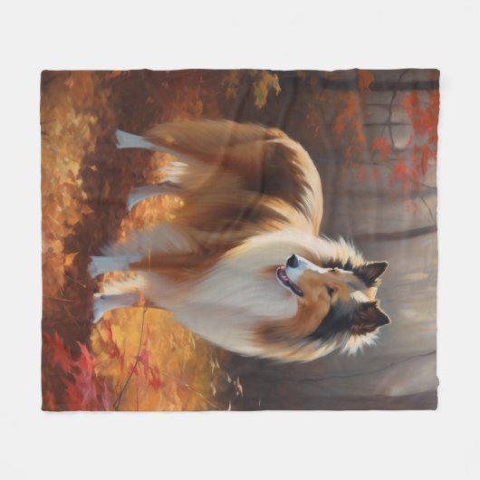 Rough Collie in Autumn Leaves Herfst Inspire Fleece Deken (Voorkant (Horizontaal))