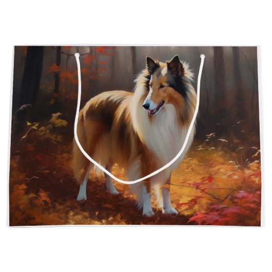 Rough Collie in Autumn Leaves Herfst Inspire Groot Cadeauzakje (Voorkant)
