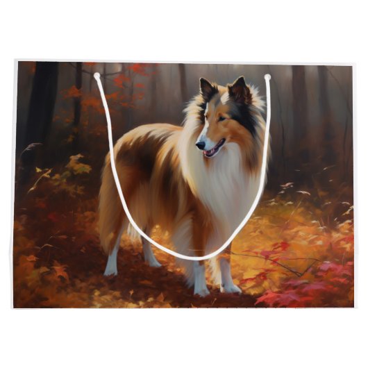 Rough Collie in Autumn Leaves Herfst Inspire Groot Cadeauzakje (Achterkant)