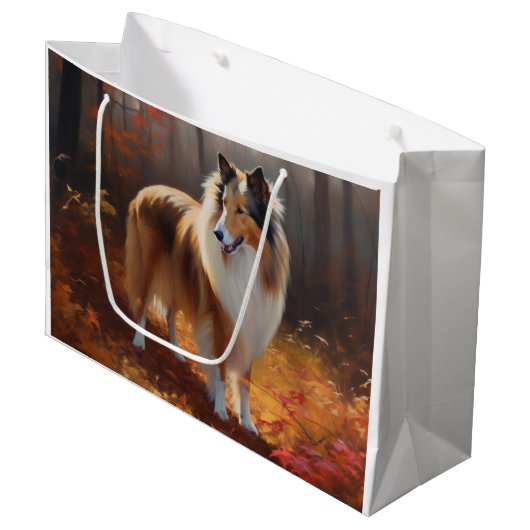 Rough Collie in Autumn Leaves Herfst Inspire Groot Cadeauzakje (Voorkant Gekanteld)