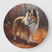 Rough Collie in Autumn Leaves Herfst Inspire Grote Klok (Voorkant)