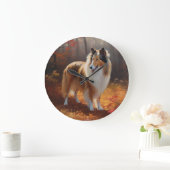 Rough Collie in Autumn Leaves Herfst Inspire Grote Klok (Huis)