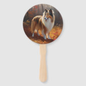 Rough Collie in Autumn Leaves Herfst Inspire Handwaaier (Voorkant)