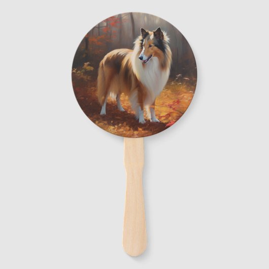 Rough Collie in Autumn Leaves Herfst Inspire Handwaaier (Voorkant)