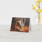 Rough Collie in Autumn Leaves Herfst Inspire Kaart (Gele Bloem)