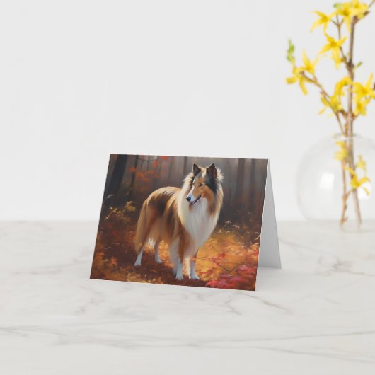Rough Collie in Autumn Leaves Herfst Inspire Kaart (Gele Bloem)