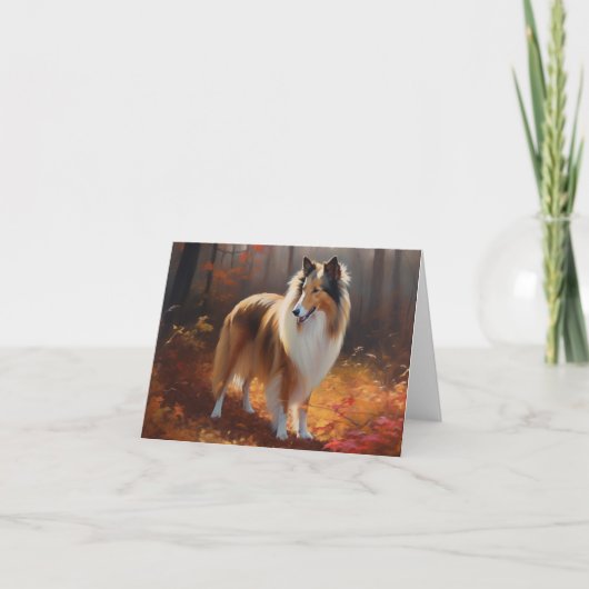 Rough Collie in Autumn Leaves Herfst Inspire Kaart (Voorkant)