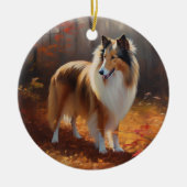 Rough Collie in Autumn Leaves Herfst Inspire Keramisch Ornament (Voorkant)