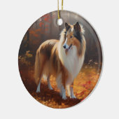 Rough Collie in Autumn Leaves Herfst Inspire Keramisch Ornament (Links)
