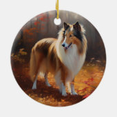 Rough Collie in Autumn Leaves Herfst Inspire Keramisch Ornament (Achterkant)