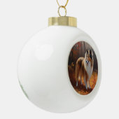 Rough Collie in Autumn Leaves Herfst Inspire Keramische Bal Ornament (Links)