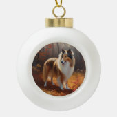 Rough Collie in Autumn Leaves Herfst Inspire Keramische Bal Ornament (Voorkant)