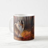 Rough Collie in Autumn Leaves Herfst Inspire Koffiemok (Voorkant links)