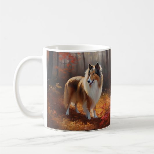 Rough Collie in Autumn Leaves Herfst Inspire Koffiemok (Links)