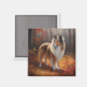 Rough Collie in Autumn Leaves Herfst Inspire Magneet (Voorkant / Achterkant)