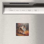 Rough Collie in Autumn Leaves Herfst Inspire Magneet (Insitu (Vaatwasser))