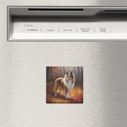 Rough Collie in Autumn Leaves Herfst Inspire Magneet (Insitu (Vaatwasser))