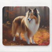 Rough Collie in Autumn Leaves Herfst Inspire Muismat (Voorkant)