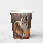 Rough Collie in Autumn Leaves Herfst Inspire Papieren Bekers (Voorkant)