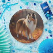 Rough Collie in Autumn Leaves Herfst Inspire Papieren Bordje (Feest)