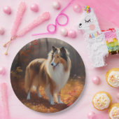 Rough Collie in Autumn Leaves Herfst Inspire Papieren Bordje (Feest)