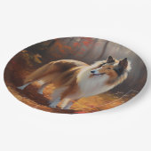 Rough Collie in Autumn Leaves Herfst Inspire Papieren Bordje (Gekanteld)