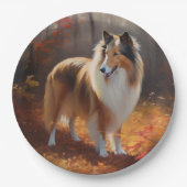 Rough Collie in Autumn Leaves Herfst Inspire Papieren Bordje (Voorkant)