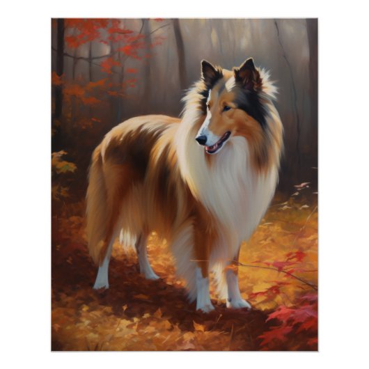 Rough Collie in Autumn Leaves Herfst Inspire Perfect Poster (Voorkant)