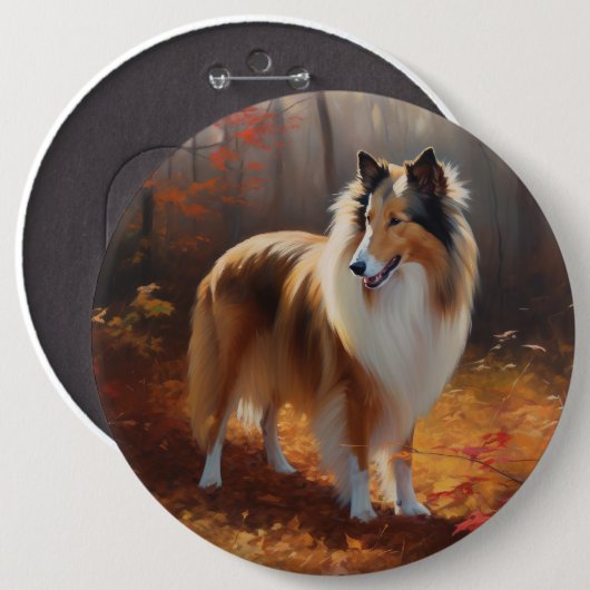 Rough Collie in Autumn Leaves Herfst Inspire Ronde Button 6,0 Cm (Voorkant /achterkant)