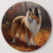 Rough Collie in Autumn Leaves Herfst Inspire Ronde Button 6,0 Cm (Voorkant)