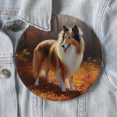 Rough Collie in Autumn Leaves Herfst Inspire Ronde Button 6,0 Cm (In situ)