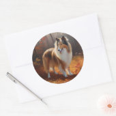 Rough Collie in Autumn Leaves Herfst Inspire Ronde Sticker (Envelop)