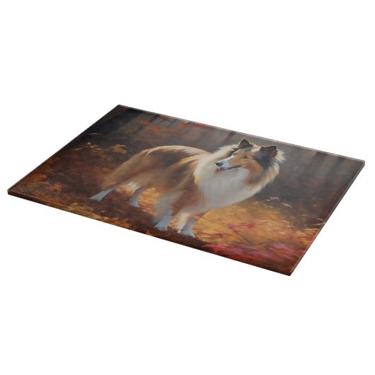 Rough Collie in Autumn Leaves Herfst Inspire Snijplank (Hoek)
