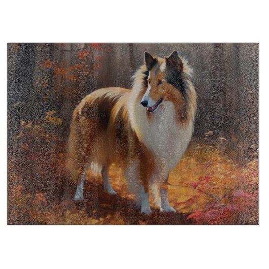 Rough Collie in Autumn Leaves Herfst Inspire Snijplank (Voorkant)