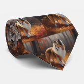 Rough Collie in Autumn Leaves Herfst Inspire Stropdas (Opgerold)
