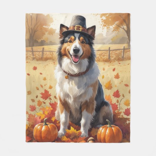 Rough Collie in Autumn verlaat Thanksgiving Fleece Deken (Voorkant)
