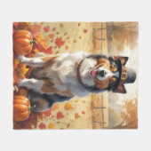 Rough Collie in Autumn verlaat Thanksgiving Fleece Deken (Voorkant (Horizontaal))