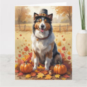 Rough Collie in Autumn verlaat Thanksgiving Kaart (Voorkant)