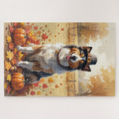 Rough Collie in Autumn verlaat Thanksgiving Legpuzzel (Horizontaal)