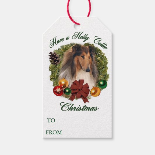 Rough Collie Kerstmis Cadeaulabel (Voorkant)